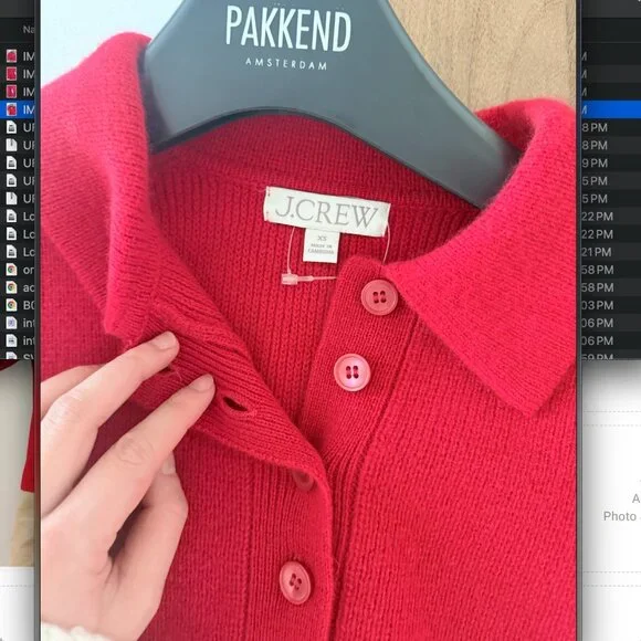 J Crew XS, Red Milano stitch cinched waist cardigan, practically NWT - Picture 3 of 3